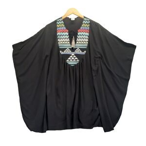LoveStitch Womans Tunic Mini Dress Size S/M Black Aztec Print Bat Sleeve Boho